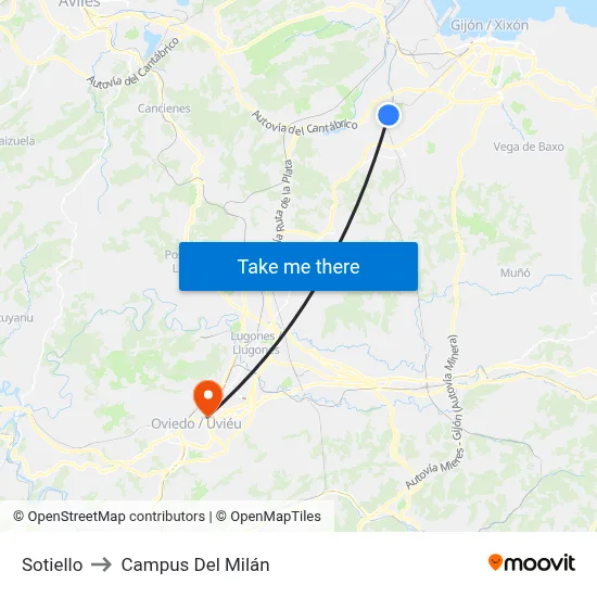 Sotiello to Campus Del Milán map