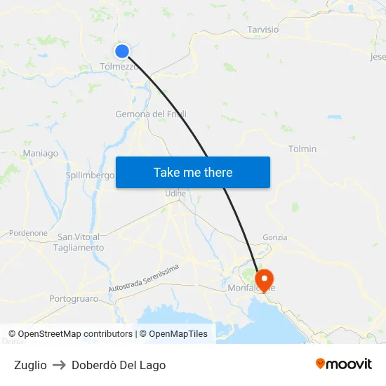 Zuglio to Doberdò del Lago map