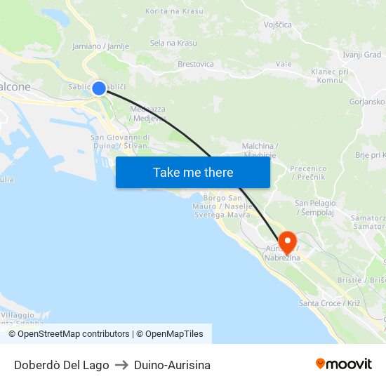 Doberdò Del Lago to Duino-Aurisina map
