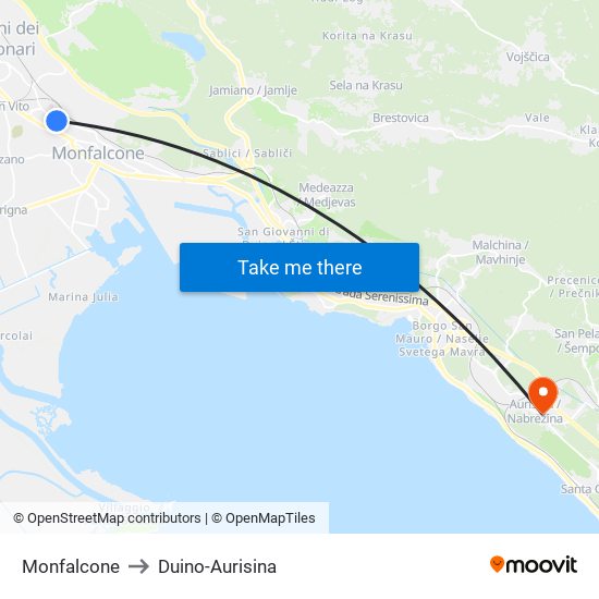 Monfalcone to Duino-Aurisina map
