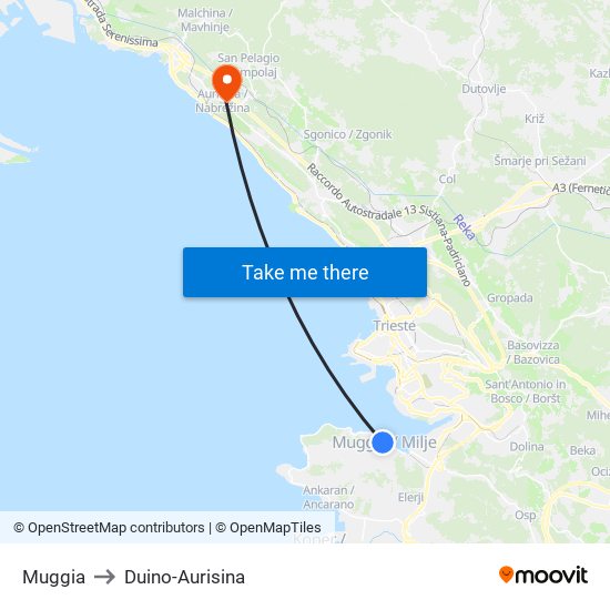 Muggia to Duino-Aurisina map