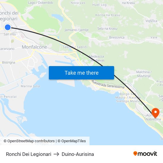 Ronchi Dei Legionari to Duino-Aurisina map
