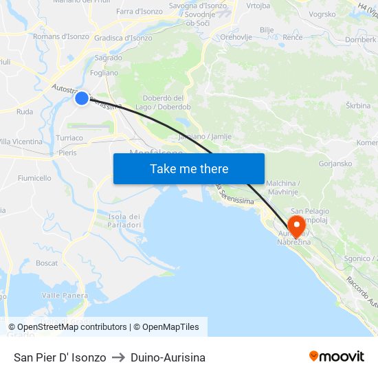 San Pier D' Isonzo to Duino-Aurisina map