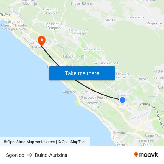 Sgonico to Duino-Aurisina map