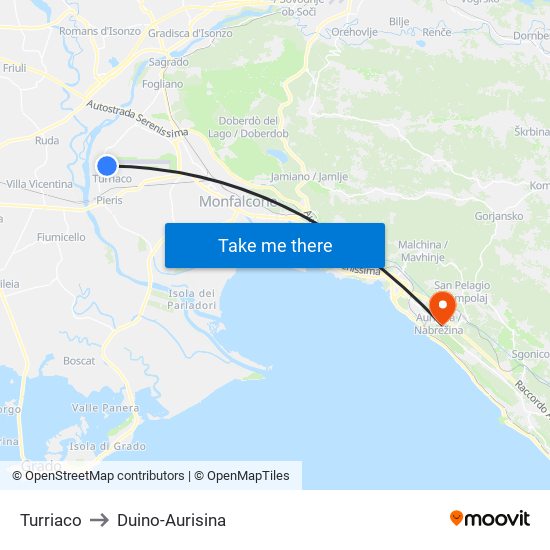 Turriaco to Duino-Aurisina map