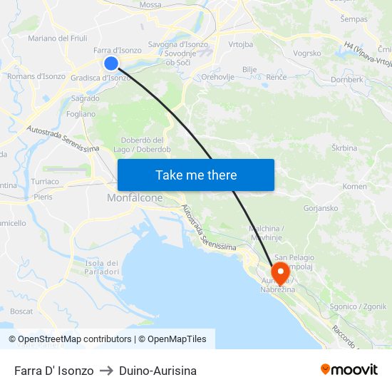 Farra D' Isonzo to Duino-Aurisina map