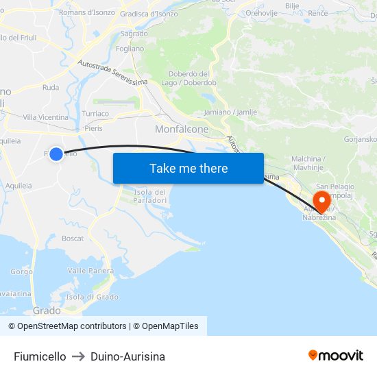 Fiumicello to Duino-Aurisina map