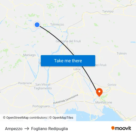 Ampezzo to Fogliano Redipuglia map