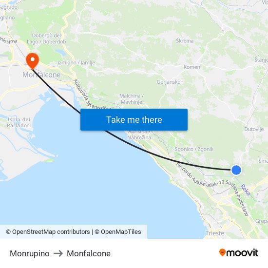 Monrupino to Monfalcone map