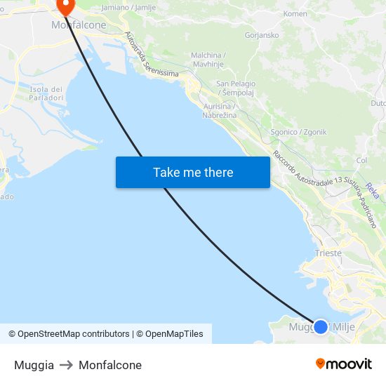 Muggia to Monfalcone map
