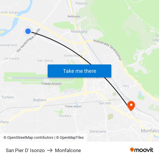 San Pier D' Isonzo to Monfalcone map