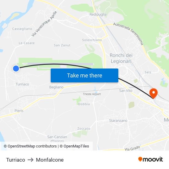 Turriaco to Monfalcone map