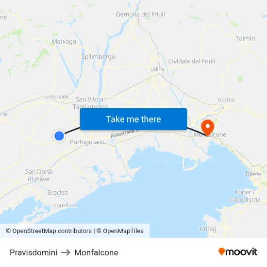 Pravisdomini to Monfalcone map