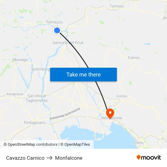 Cavazzo Carnico to Monfalcone map