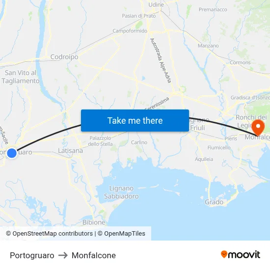Portogruaro to Monfalcone map