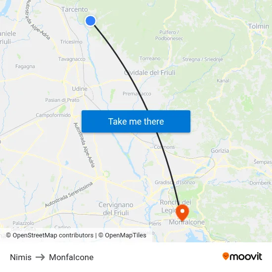 Nimis to Monfalcone map