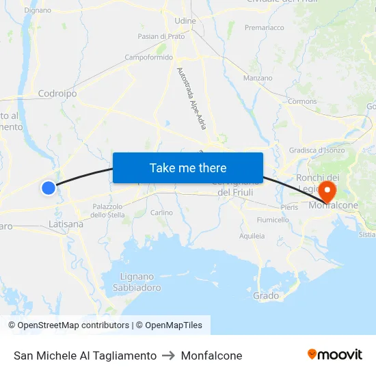 San Michele al Tagliamento to Monfalcone map