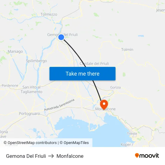 Gemona Del Friuli to Monfalcone map