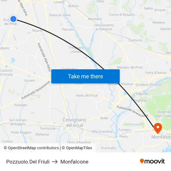 Pozzuolo del Friuli to Monfalcone map