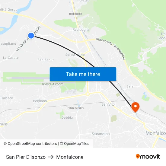 San Pier d'Isonzo to Monfalcone map