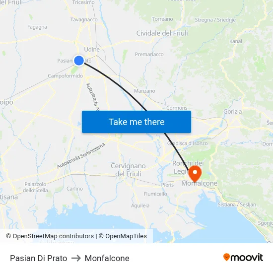Pasian di Prato to Monfalcone map