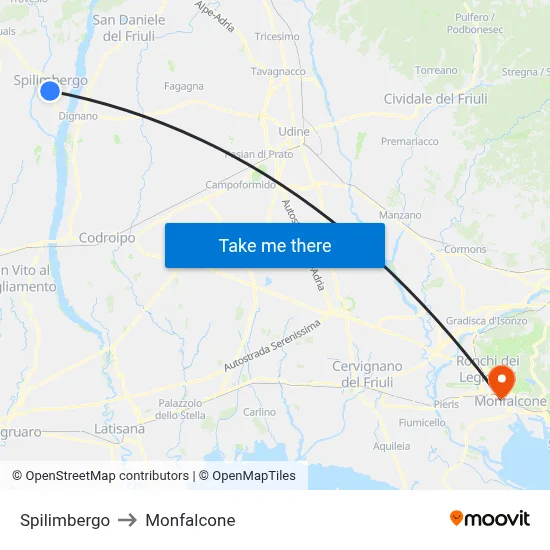 Spilimbergo to Monfalcone map