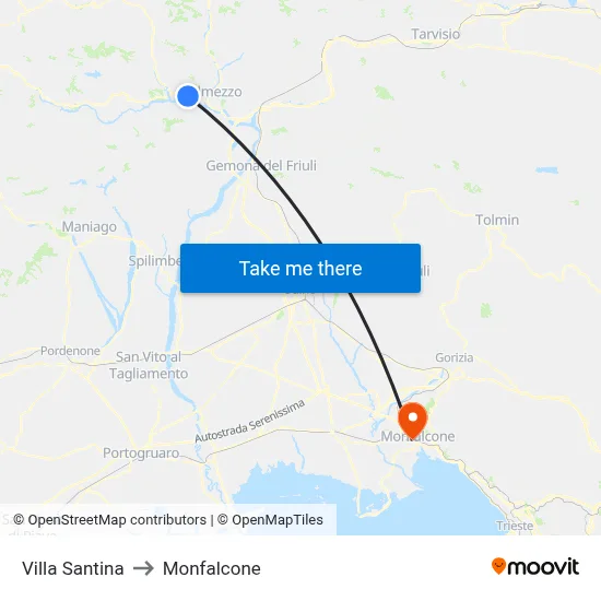 Villa Santina to Monfalcone map