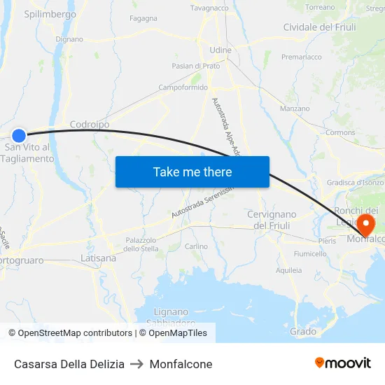 Casarsa della Delizia to Monfalcone map