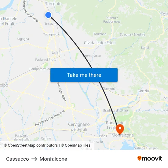 Cassacco to Monfalcone map