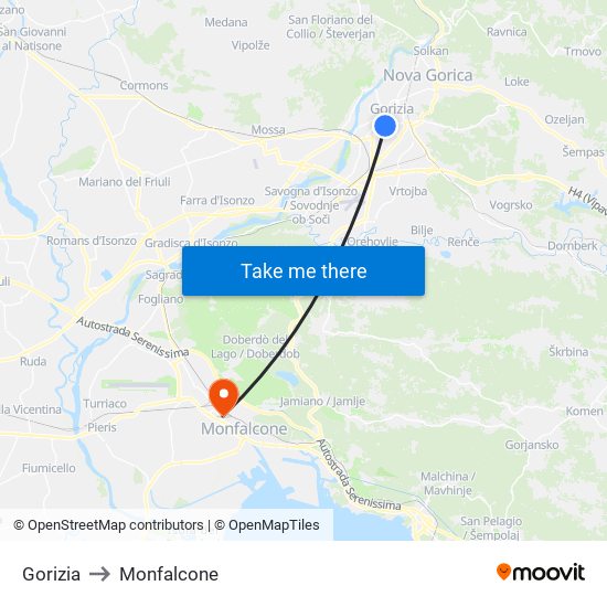 Gorizia to Monfalcone map