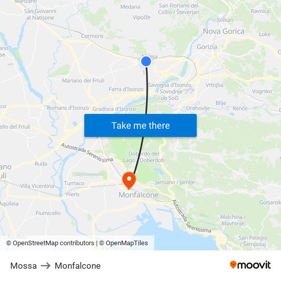 Mossa to Monfalcone map