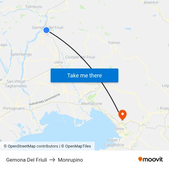 Gemona Del Friuli to Monrupino map