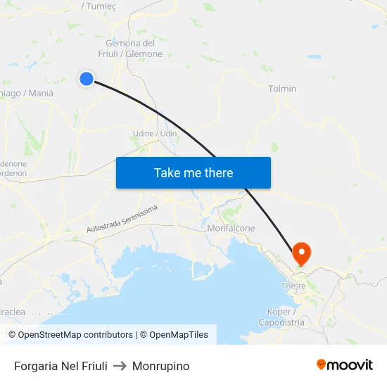 Forgaria nel Friuli to Monrupino map
