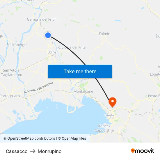 Cassacco to Monrupino map