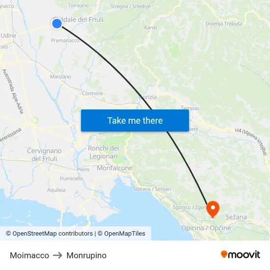 Moimacco to Monrupino map