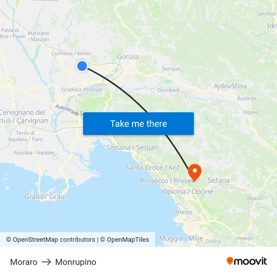 Moraro to Monrupino map