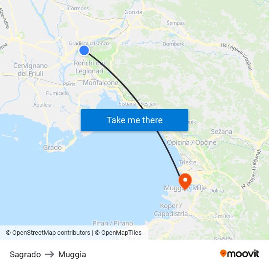 Sagrado to Muggia map