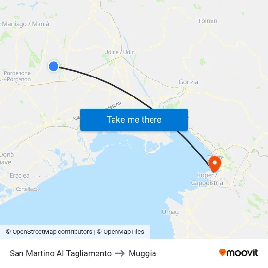 San Martino al Tagliamento to Muggia map