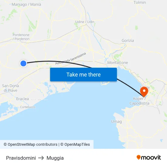 Pravisdomini to Muggia map