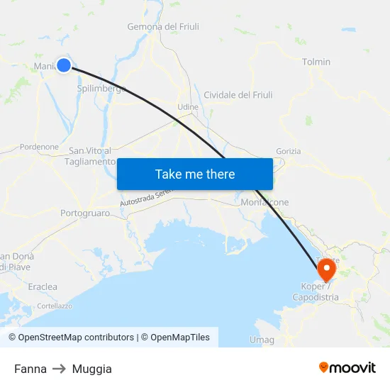 Fanna to Muggia map