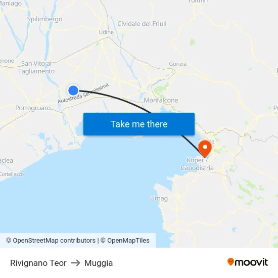 Rivignano Teor to Muggia map