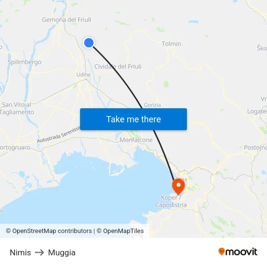 Nimis to Muggia map