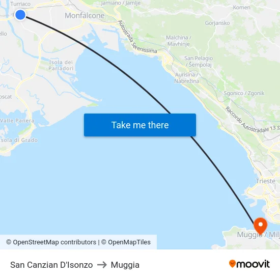San Canzian D'Isonzo to Muggia map
