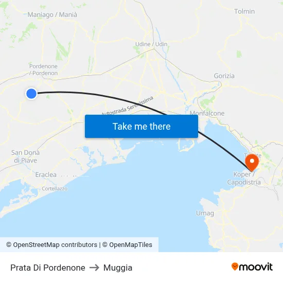 Prata di Pordenone to Muggia map