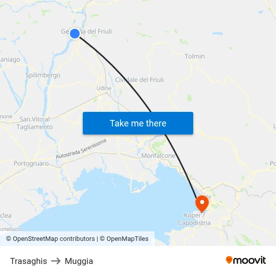 Trasaghis to Muggia map