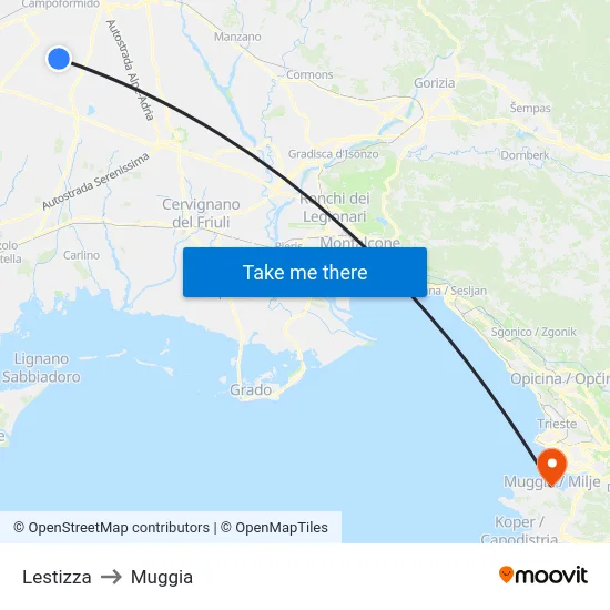 Lestizza to Muggia map