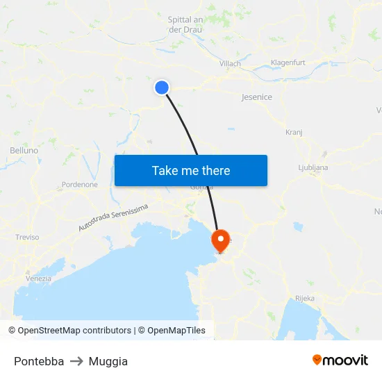 Pontebba to Muggia map