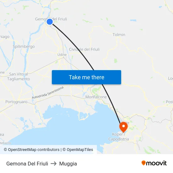 Gemona Del Friuli to Muggia map