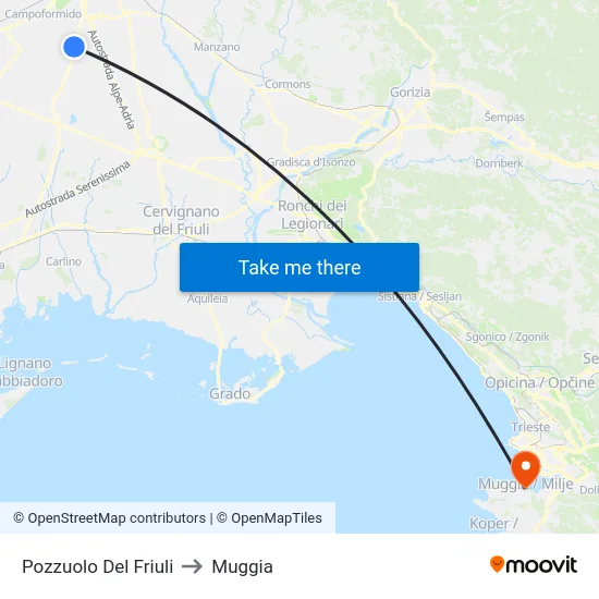 Pozzuolo Del Friuli to Muggia map