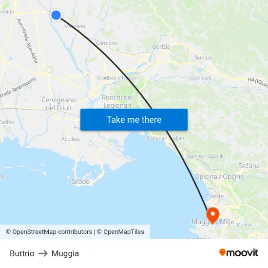 Buttrio to Muggia map